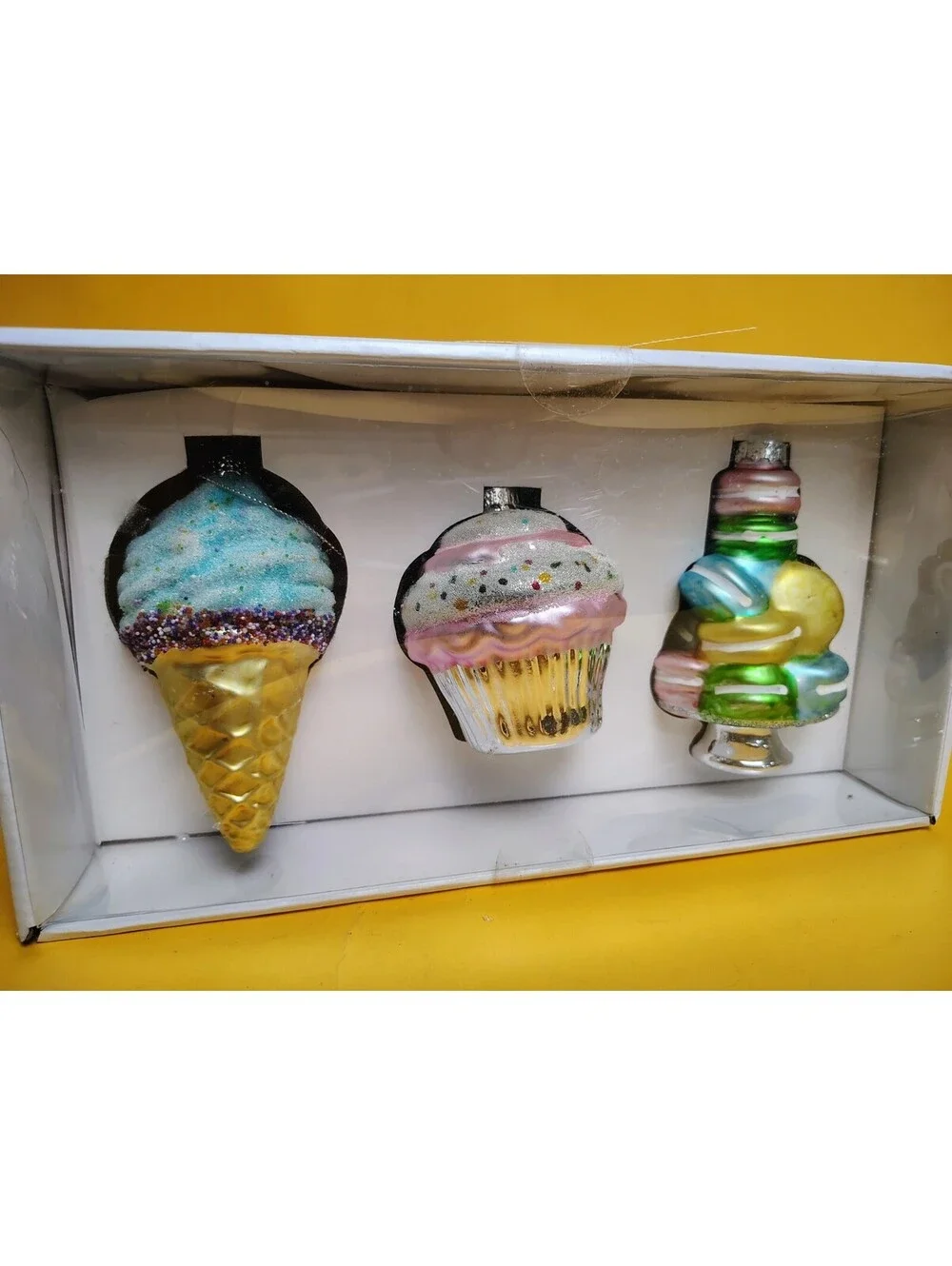 Merry Moments Glass Christmas Ornaments Sweet Treats Ice Cream Cupcake Macaron 3